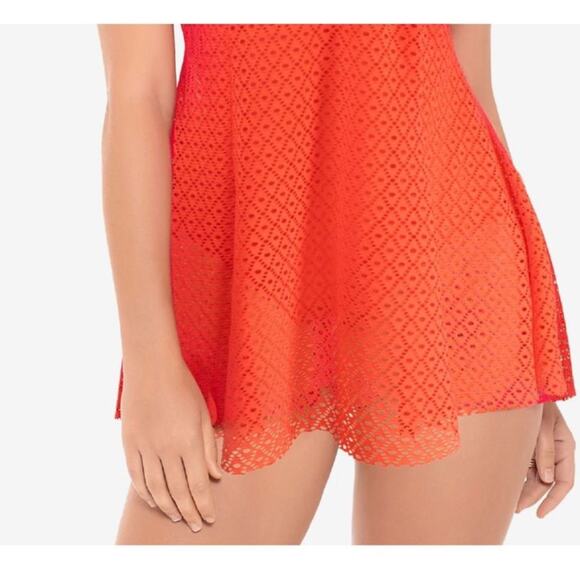 Swim Solutions Swim Dress Size 12 Bow Front Tummy Control Swimsuit Orange NWT - Picture 2 of 16